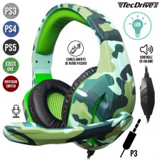 Headset Gamer P3 Multiplataforma Cancelamento de Ruído com Microfone e LED Naval Camuflado TecDrive PX-6 - Verde